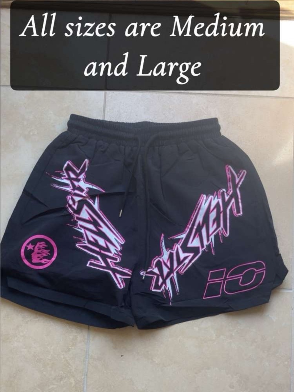 Black Men’s Graphic Shorts with Pink Accents